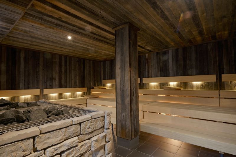mit dunklem Holz gekleidete Sauna im Energy Spa